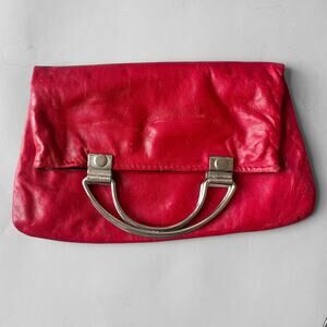 60s 70s MOD Silver Hardware Red Leather Fold Over Clutch Bag Plymouth Italy MCM